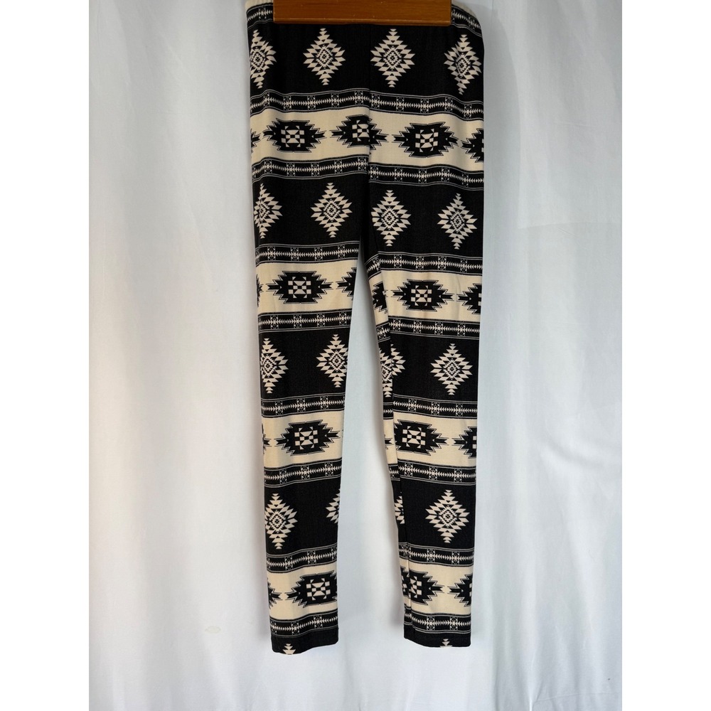Pink Rose Aztec Leggings Women's Size S Black and Beige Geometric Print